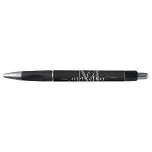 Schwarz Silver Gray Monogram Script Name Stilvoll Kugelschreiber