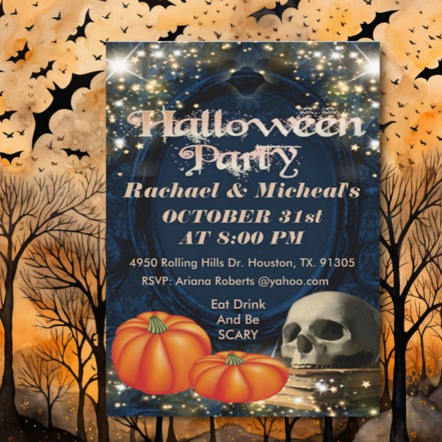 Schwarz Spooky Adult Skull Halloween Einladung (Von Creator hochgeladen)
