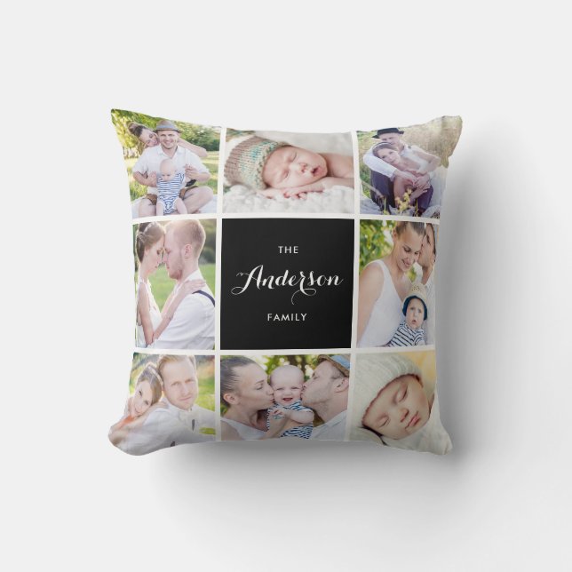 Schwarz | Square Family Foto Collage Pillow Kissen (Vorderseite)