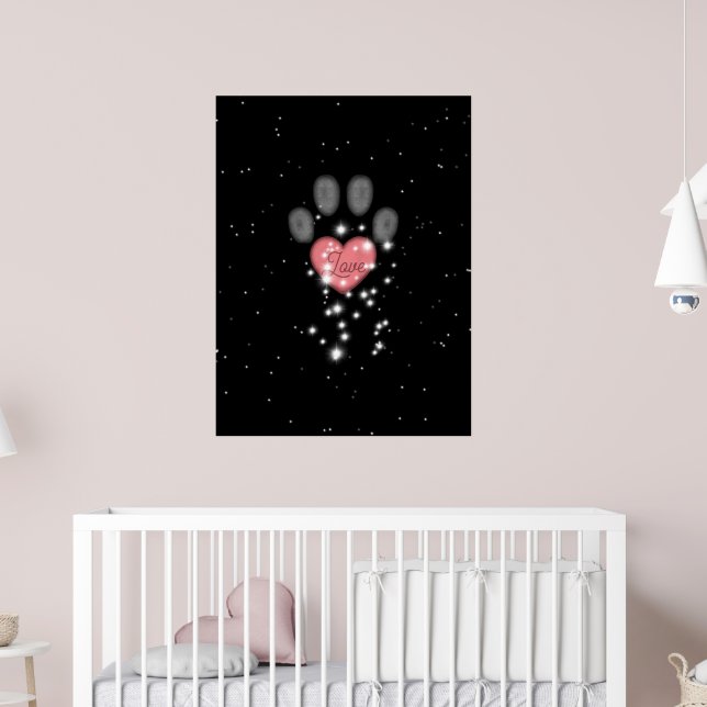 Schwarz Starlight Pink Heart Dog Paw Print Pen Nam Poster (Kinderzimmer 2)