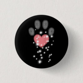 Schwarz Starlight Pink Heart Paw Print Dog Button
