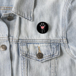 Schwarz Starlight Pink Heart Paw Print Dog Button