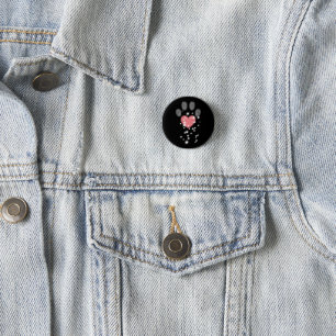 Schwarz Starlight Pink Heart Paw Print Dog Button