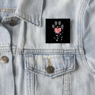 Schwarz Starlight Pink Heart Paw Print Dog Button