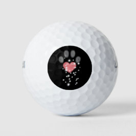 Schwarz Starlight Pink Heart Paw Print Dog Golfball