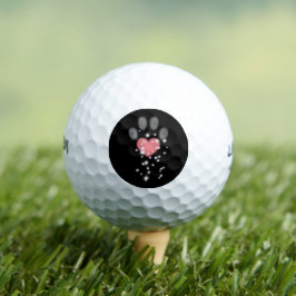 Schwarz Starlight Pink Heart Paw Print Dog Golfball