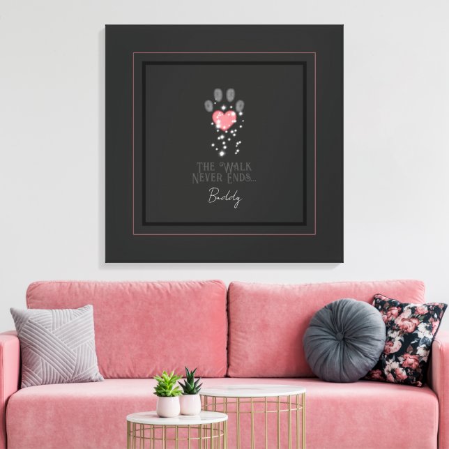 Schwarz Starlight Pink Heart Paw Print Dog Memoria Leinwanddruck (Insitu (Wohnzimmer))