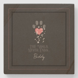 Schwarz Starlight Pink Heart Paw Print Dog Memoria Steinuntersetzer