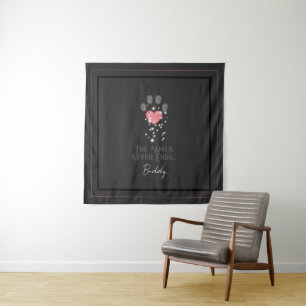 Schwarz Starlight Pink Heart Paw Print Dog Memoria Wandteppich