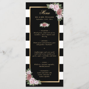 Schwarz Streifen Gold Blush Rosa Blumenmenü Menükarte