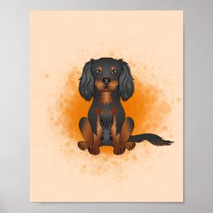 Schwarz-Tan-Cavalier-King-Charles auf Orange Poster