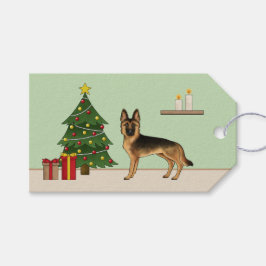 Schwarz-Tan-Deutscher Hirte und ein Weihnachtsbaum Geschenkanhänger