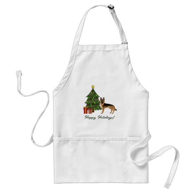 Schwarz-Tan-Deutscher Hirte und ein Weihnachtsbaum Schürze (Vorne)