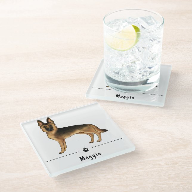 Schwarz-Tan-Deutscher Schäferhund mit Individuelle Glasuntersetzer (Schrägansicht)