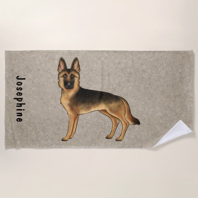 Schwarz-Tan-Deutscher Schäferhund mit Individuelle Strandtuch (Vorderseite)