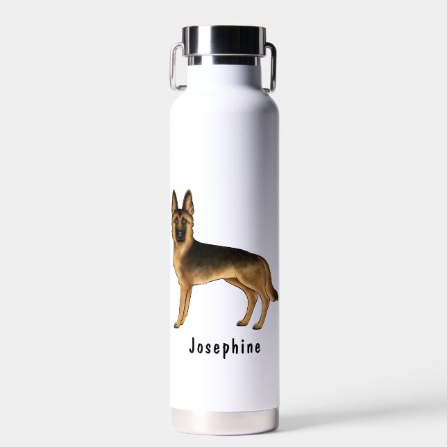 Schwarz-Tan-Deutscher Schäferhund mit Individuelle Trinkflasche (Vorne)