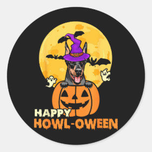 Schwarz-Tan-Dobermann-Hexenhund Frohes Halloween Runder Aufkleber