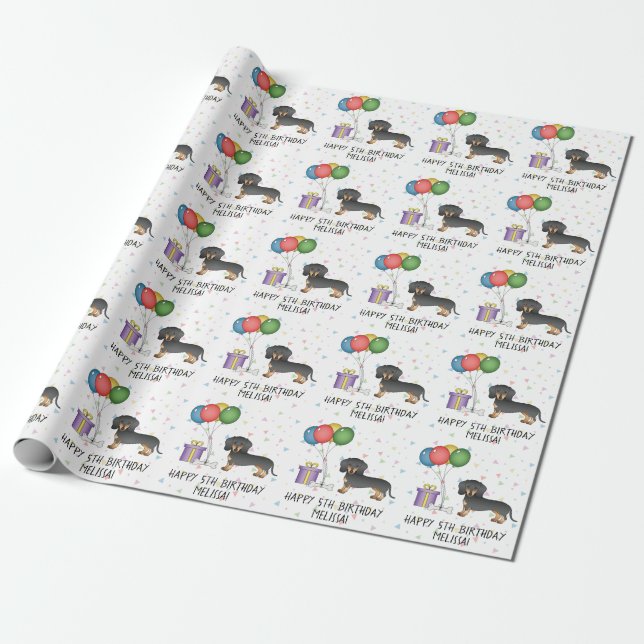 Schwarz-Tan-glatter Coat Dackel Happy Birthday Geschenkpapier (Ungerollt)