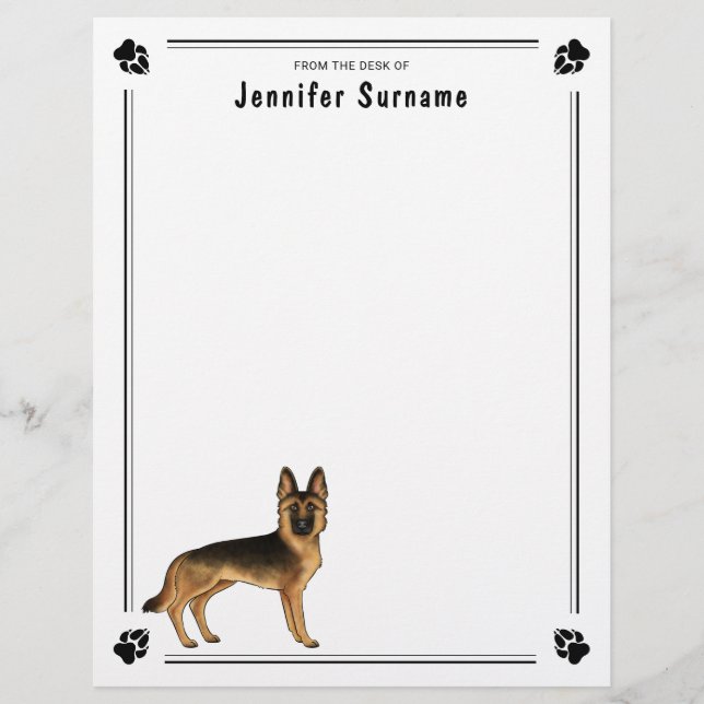 Schwarz-Tan-Hund mit benutzerdefiniertem Text Briefbogen (Vorderseite)
