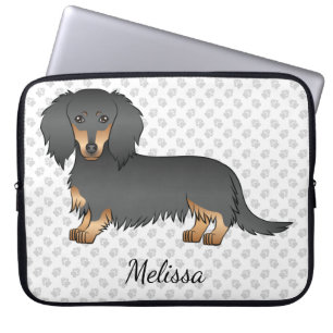 Schwarz & Tan Langhaar-Dachshund-Cartoon-Hund & Te Laptopschutzhülle