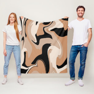 Schwarz-Tan-Marmor-Muster Fleecedecke