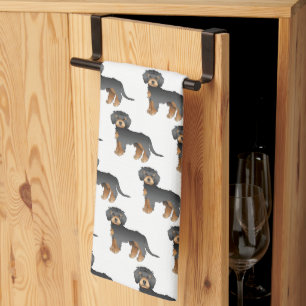 Schwarz & Tan Mini Goldendoodle Cartoon-Hund-Muste Geschirrtuch