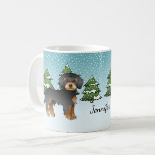 Schwarz & Tan Mini Goldendoodle Hund - Winterwald Kaffeetasse