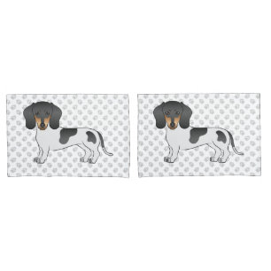 Schwarz-Tan-Piebald-Kurzhaar-Dackel & Pfoten Kissenbezug