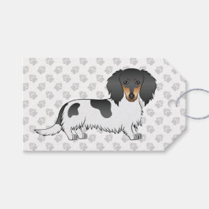Schwarz-Tan-Piebald Langhaar-Dackel & Pfoten Geschenkanhänger