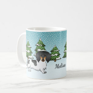 Schwarz-Tan-Pipe lange Haare Dackel im Winter Kaffeetasse