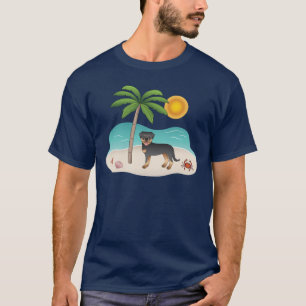Schwarz & Tan Rottweiler an einem tropischen Somme T-Shirt