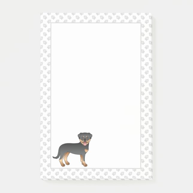 Schwarz-Tan Rottweiler Niedlicher Cartoon Hund und Post-it Klebezettel (Vorderseite)