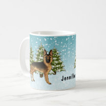 Schwarz-Tan-Schäfer Hund Winterwald