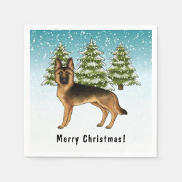 Schwarz-Tan-Schäfer Hund Winterwald Serviette