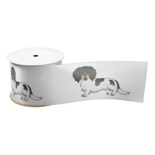 Schwarz-Tan-Schecke Langhaar-Dackel-Hund Satinband