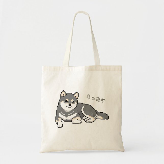 Schwarz & Tan Shiba Inu Hund, der Pixel art Tragetasche (Vorne)