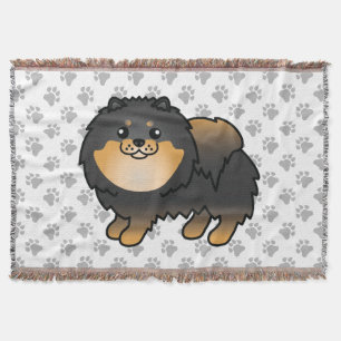 Schwarz-Tan-Spitz Niedlich Cartoon Dog & Paws Decke