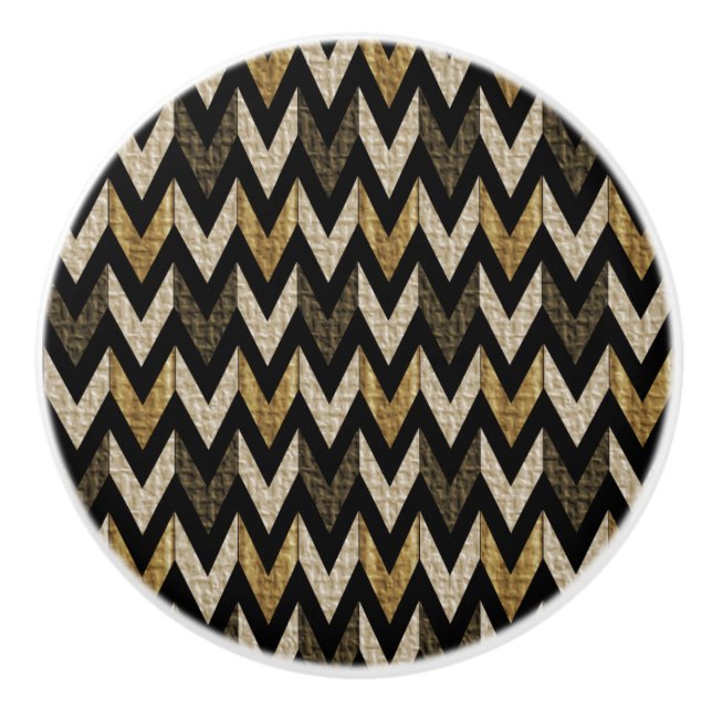 Schwarz, Tan und Gold Herringbone - Texturierte Ge Keramikknauf (Vorderseite)