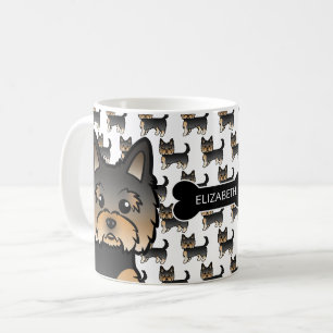 Schwarz & Tan Yorkie mit Hundeknochen und Namen Kaffeetasse