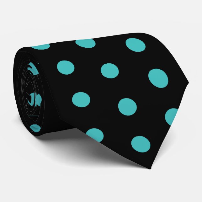 Schwarz-Türkis-Blau-Polka-Punkte-Muster Krawatte (Gerollt)