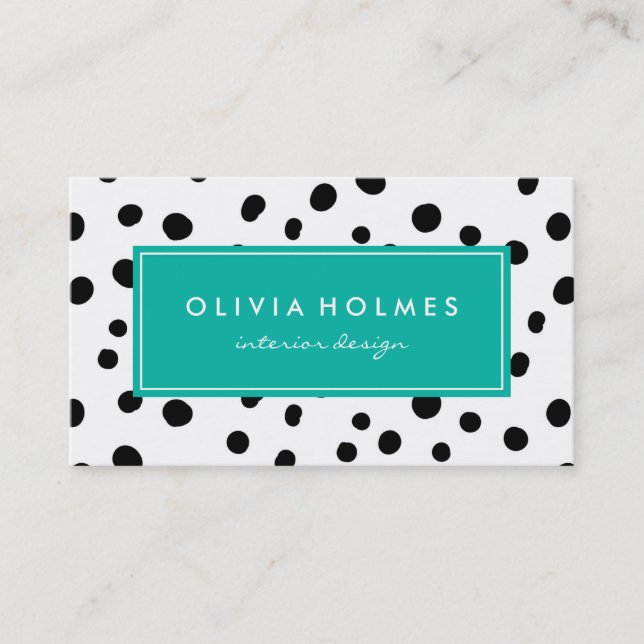 Schwarz/Türkis Dot Spot Muster Business Card Visitenkarte (Vorderseite)