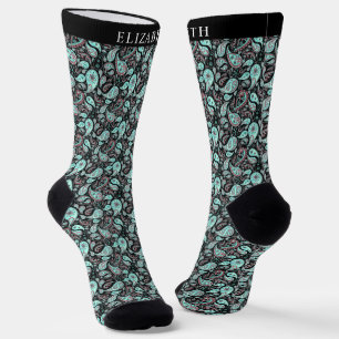 Schwarz-Türkis-Farbpaisley-Muster Socken