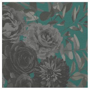 Schwarz Türkis Gothic Rose Floral Stoff