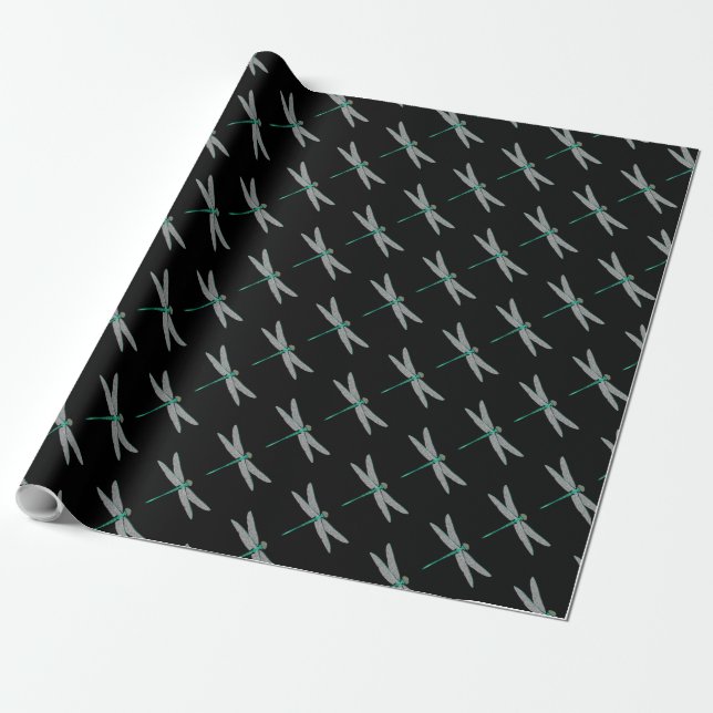Schwarz-Türkis-Libelle Geschenkpapier (Ungerollt)