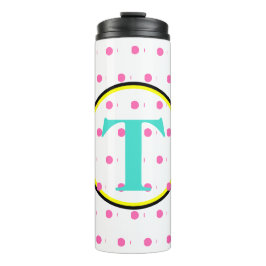 Schwarz-Türkis-Rosa-Punkte in Monogramm Thermosbecher