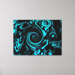 Schwarz-Türkis-Swirl Abstrakt Leinwanddruck
