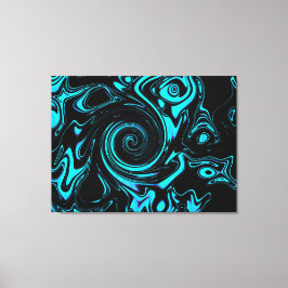 Schwarz-Türkis-Swirl Abstrakt Leinwanddruck