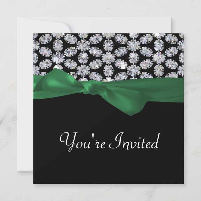Schwarz-u. Diamant-Mosaik-Grün-Bogen-Hochzeit Einladung (Vorderseite)
