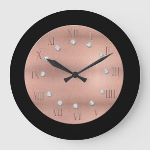Schwarz-u. Rosen-Goldblick-runde Wand-Uhr Große Wanduhr