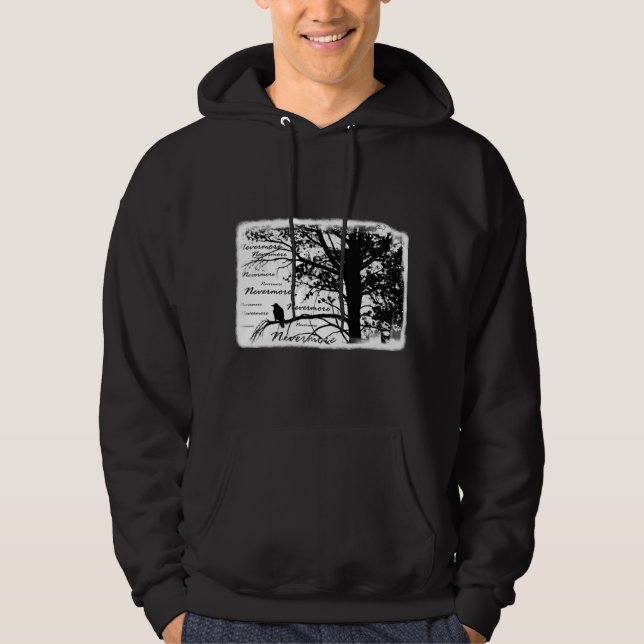 Schwarz u. Weiß Raven Nevermore Silhouette-Baum Hoodie (Vorderseite)